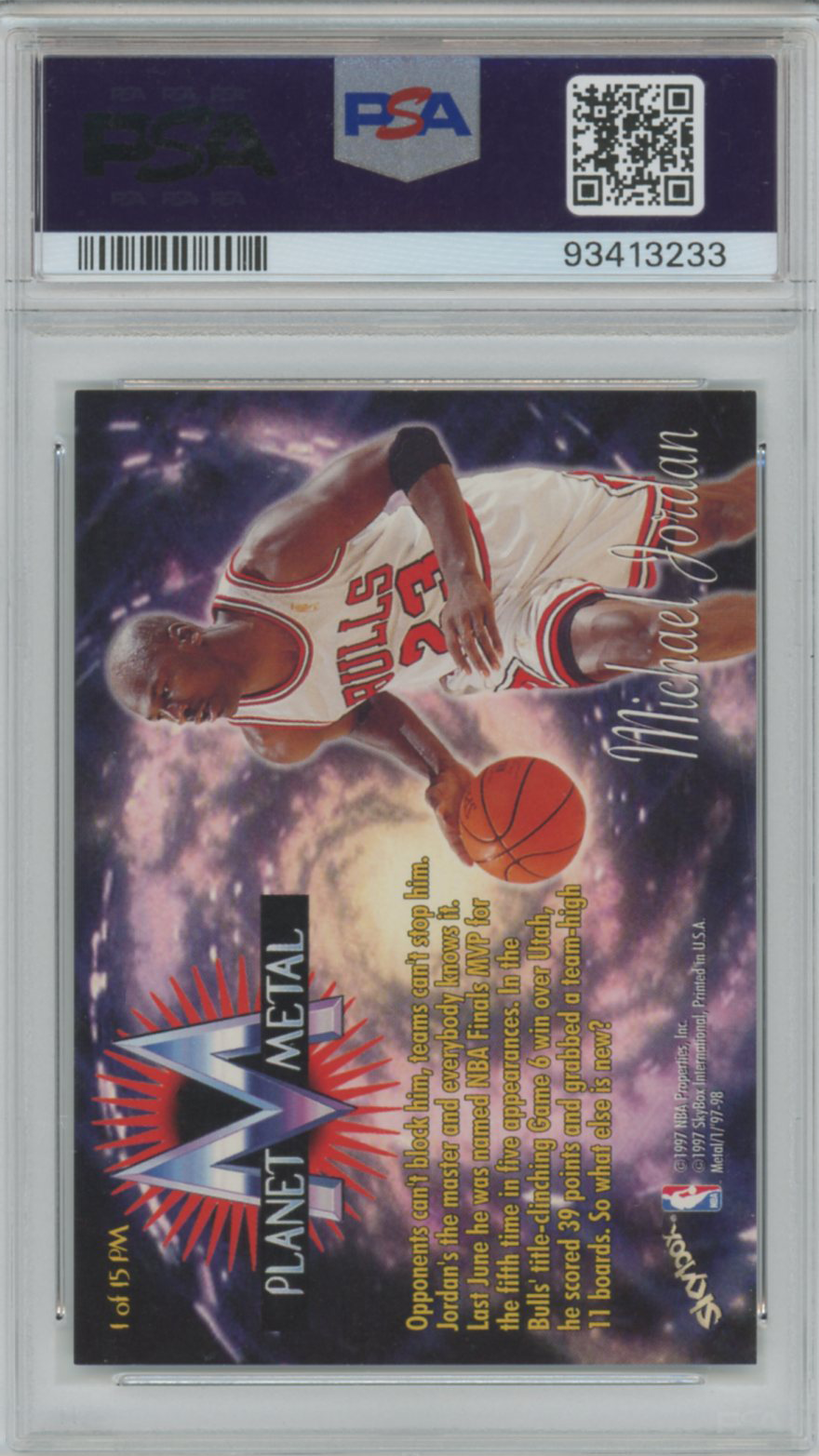 1997 Skybox Metal Universe Michael Jordan #1 PSA 8