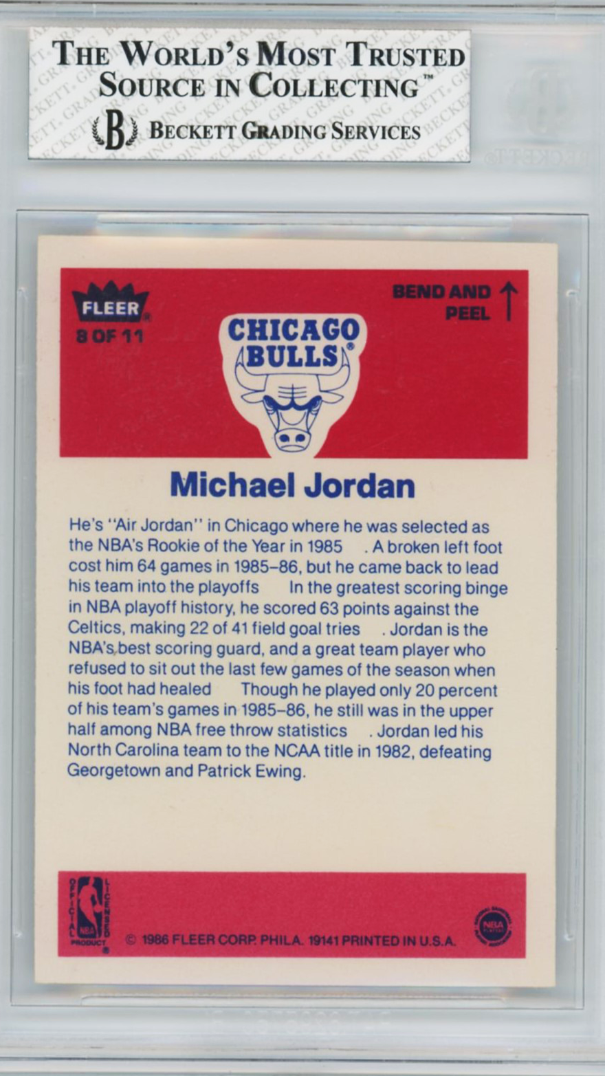 1986 Michael Jordan Fleer Sticker BGS 7