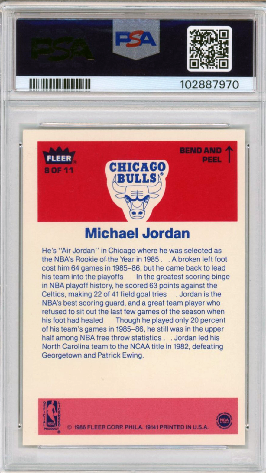 1986 Michael Jordan Fleer Sticker PSA 6