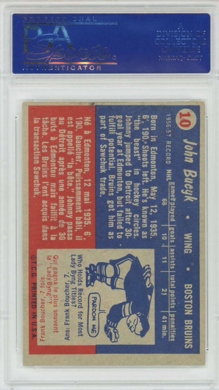 1957 Topps Johnny Bucyk Rookie #10 PSA 5