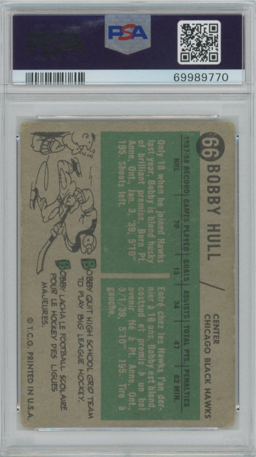 1958 Topps Bobby Hull #66 PSA 1.5