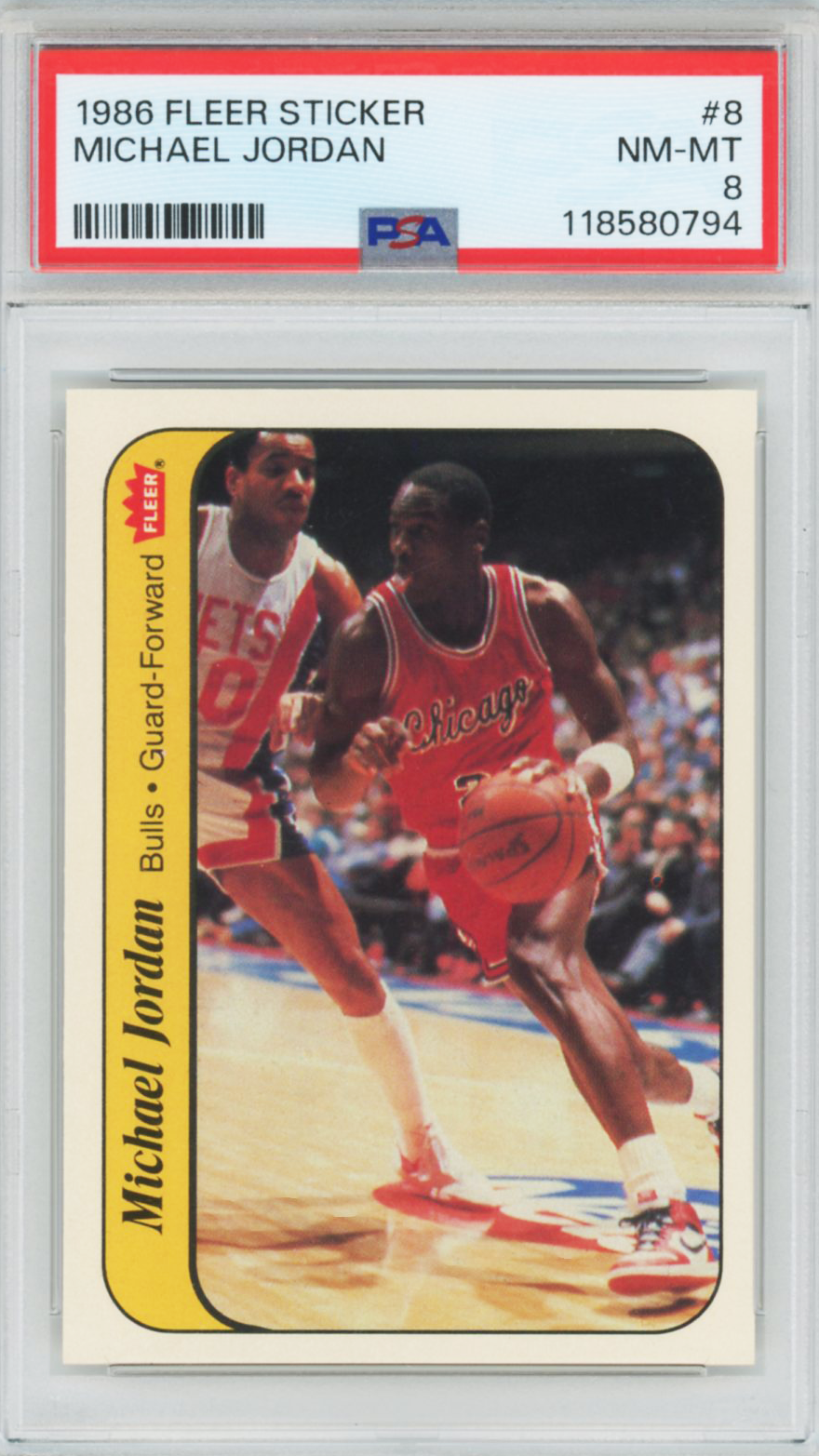 1986 Fleer Michael Jordan Sticker #8 PSA 8