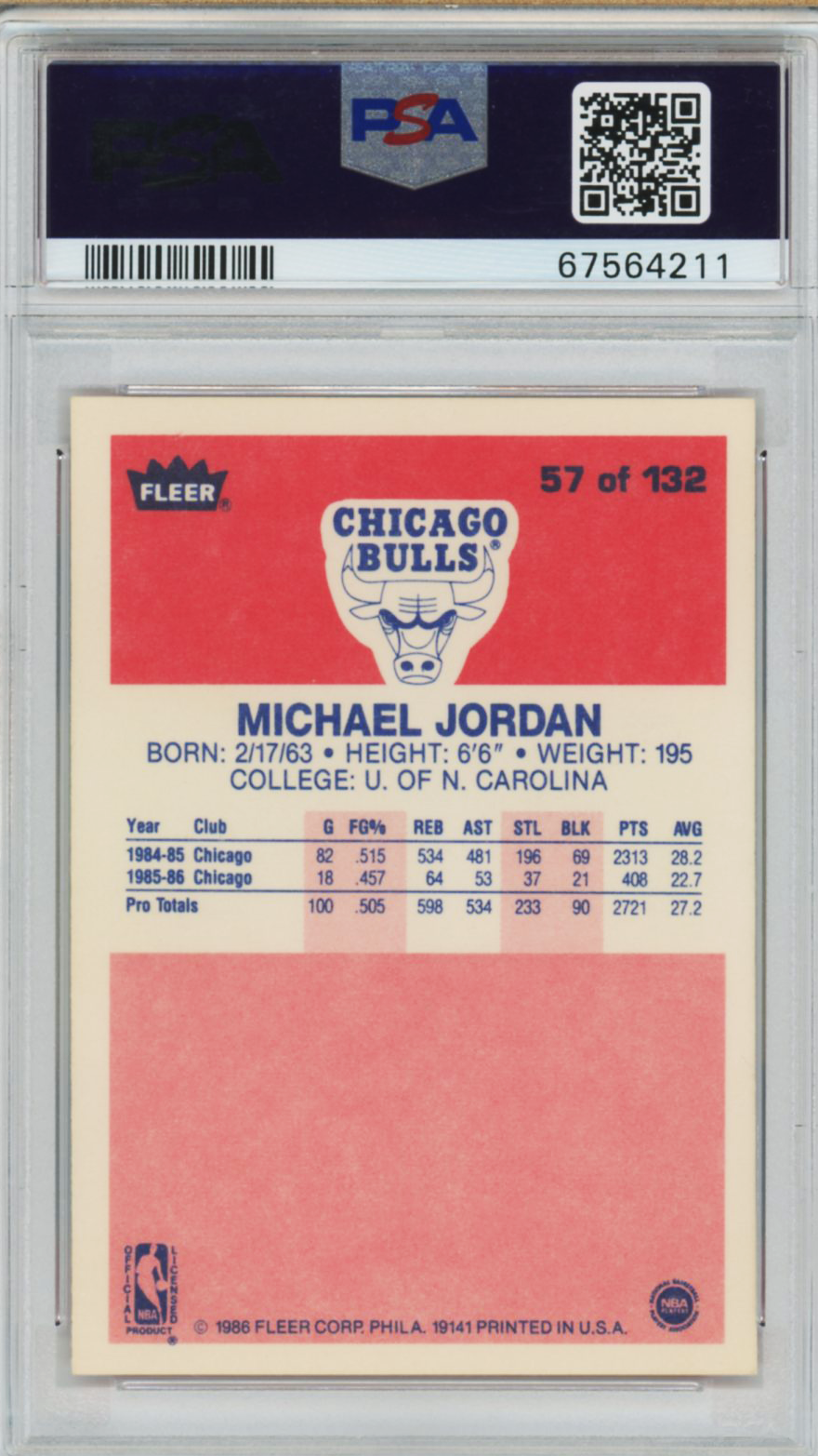 1986 Fleer Michael Jordan #57 PSA 6