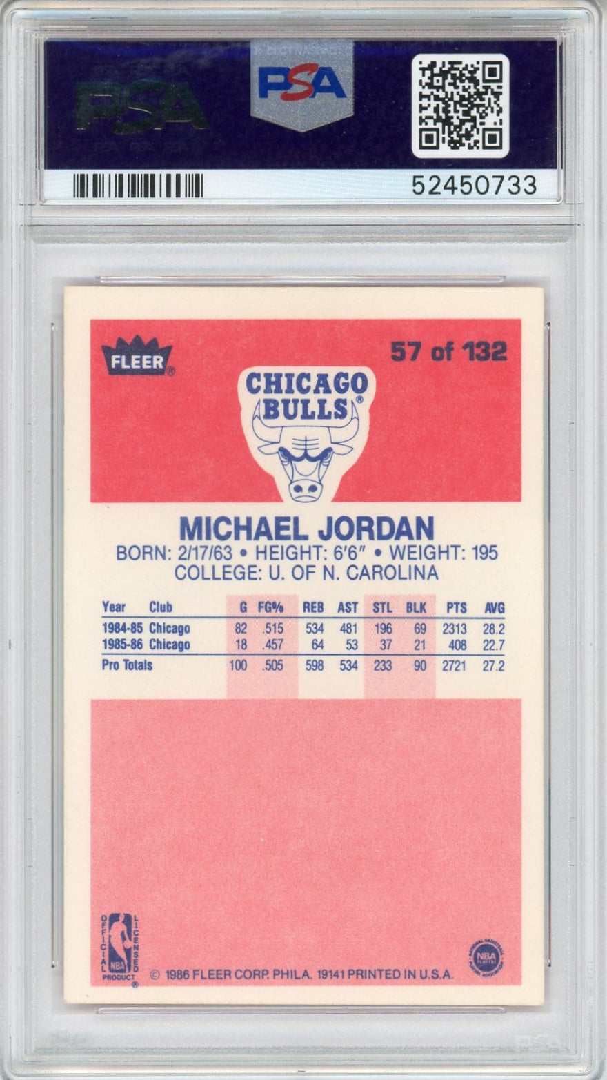 1986 Michael Jordan Fleer #57 PSA 5