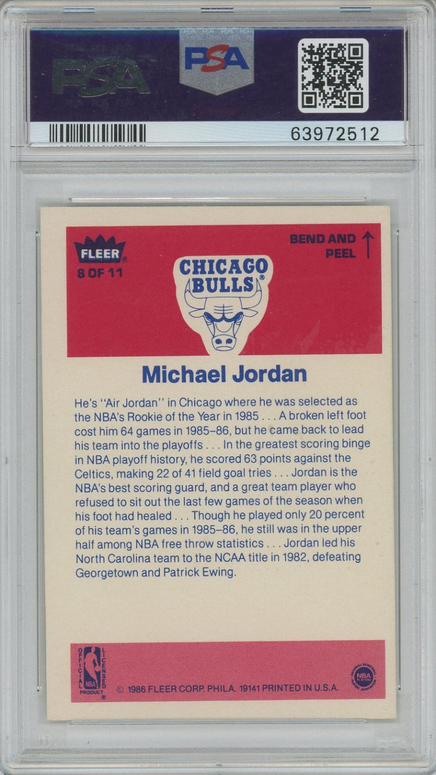 1986 Michael Jordan Fleer Sticker #8 PSA 5