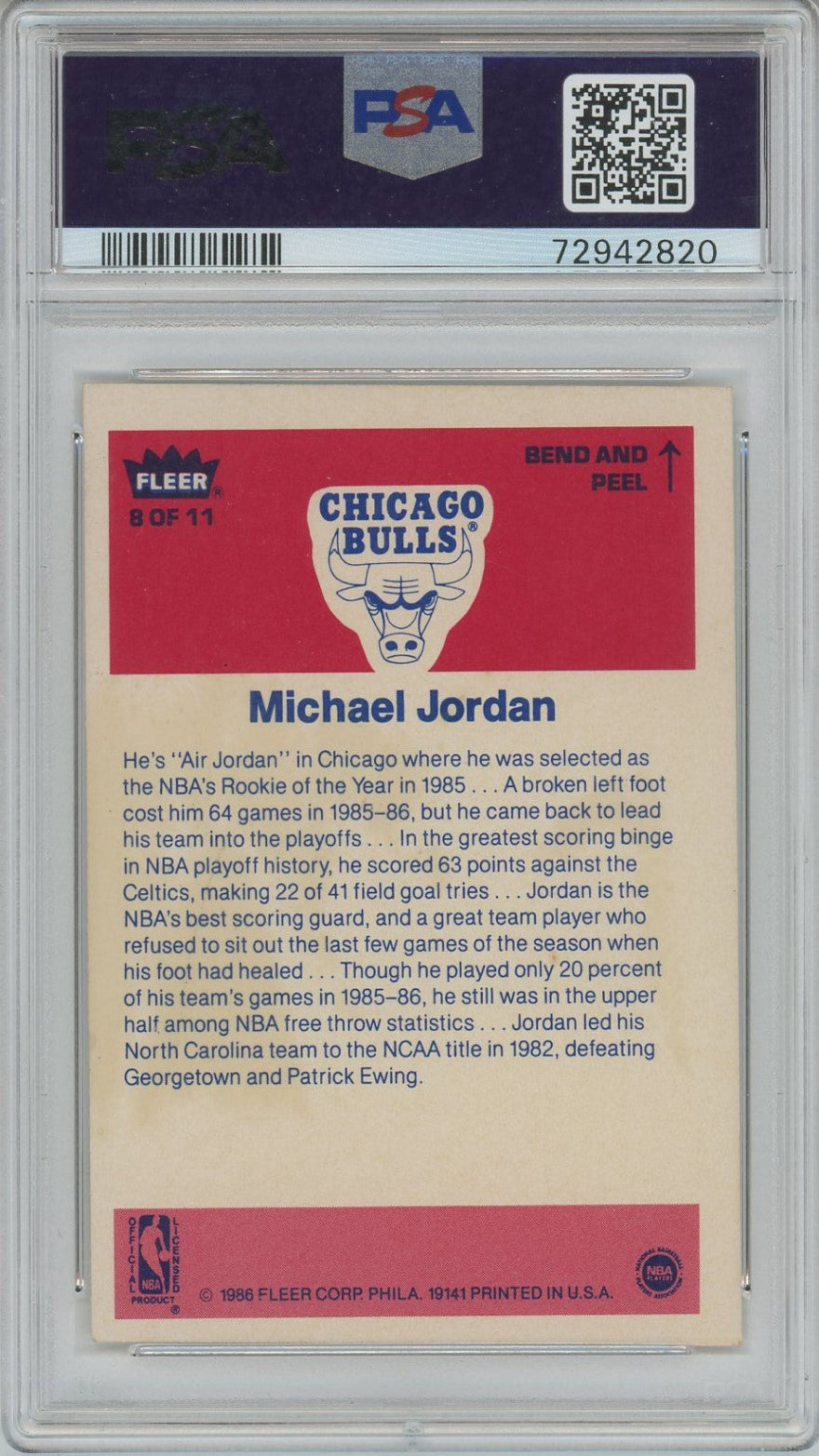 1986 Michael Jordan Fleer Sticker #8  PSA 5