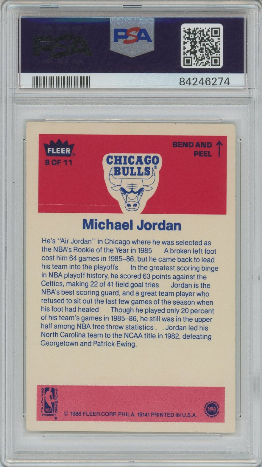 1986 Michael Jordan Fleer Sticker PSA 5