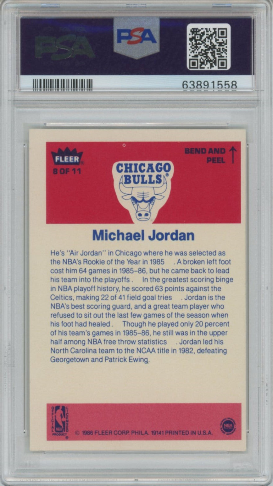 1986 Michael Jordan Fleer Sticker PSA 6