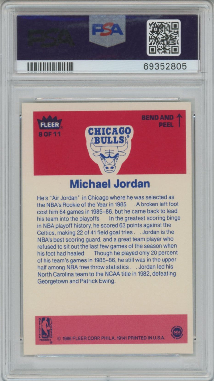 1986 Michael Jordan Fleer Sticker PSA 6