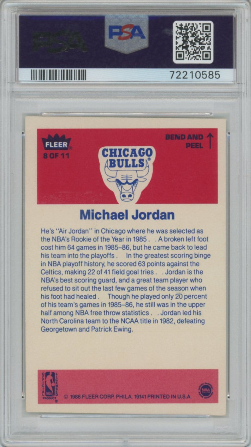1986 Michael Jordan Fleer Sticker PSA 6