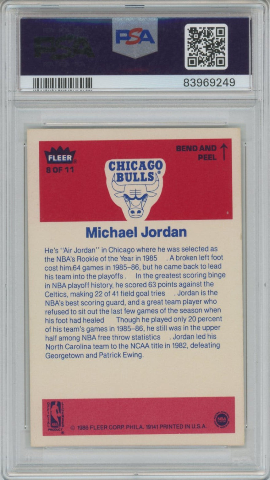 1986 Michael Jordan Fleer Sticker PSA 6