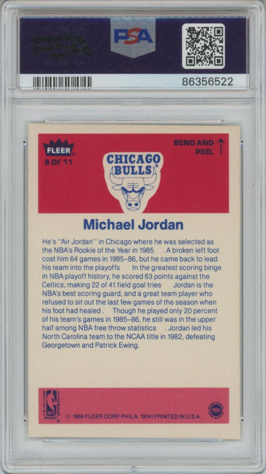 1986 Michael Jordan Fleer Sticker PSA 6