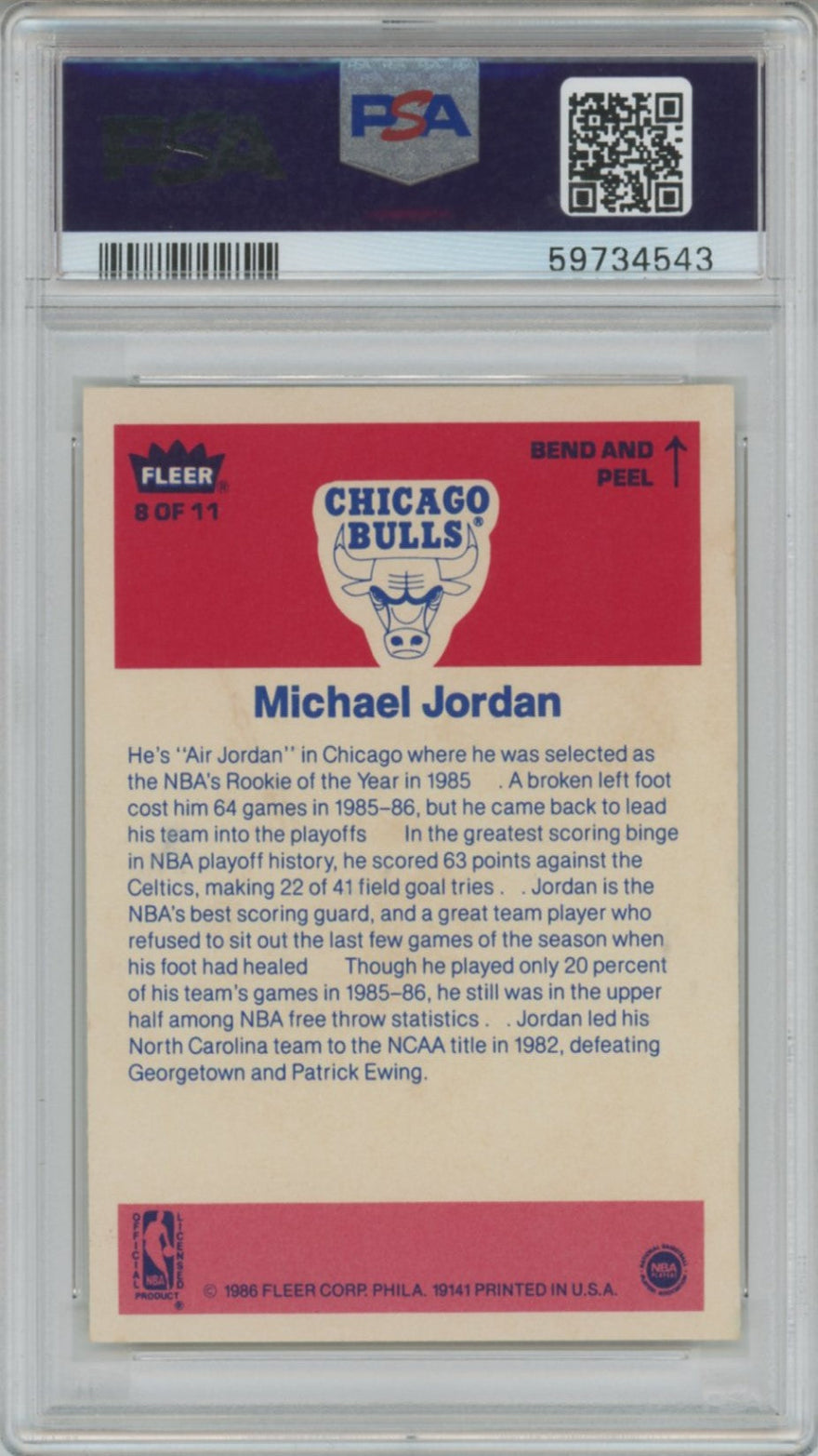 1986 Michael Jordan Fleer Sticker PSA 7