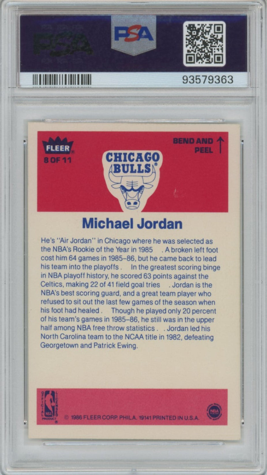 1986 Michael Jordan Fleer Sticker PSA 7
