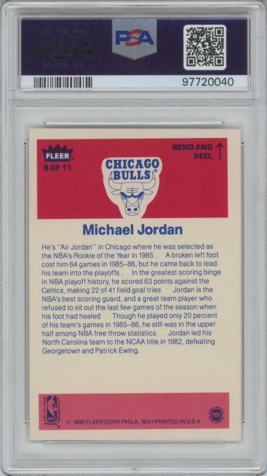 1986 Michael Jordan Fleer Sticker PSA 7