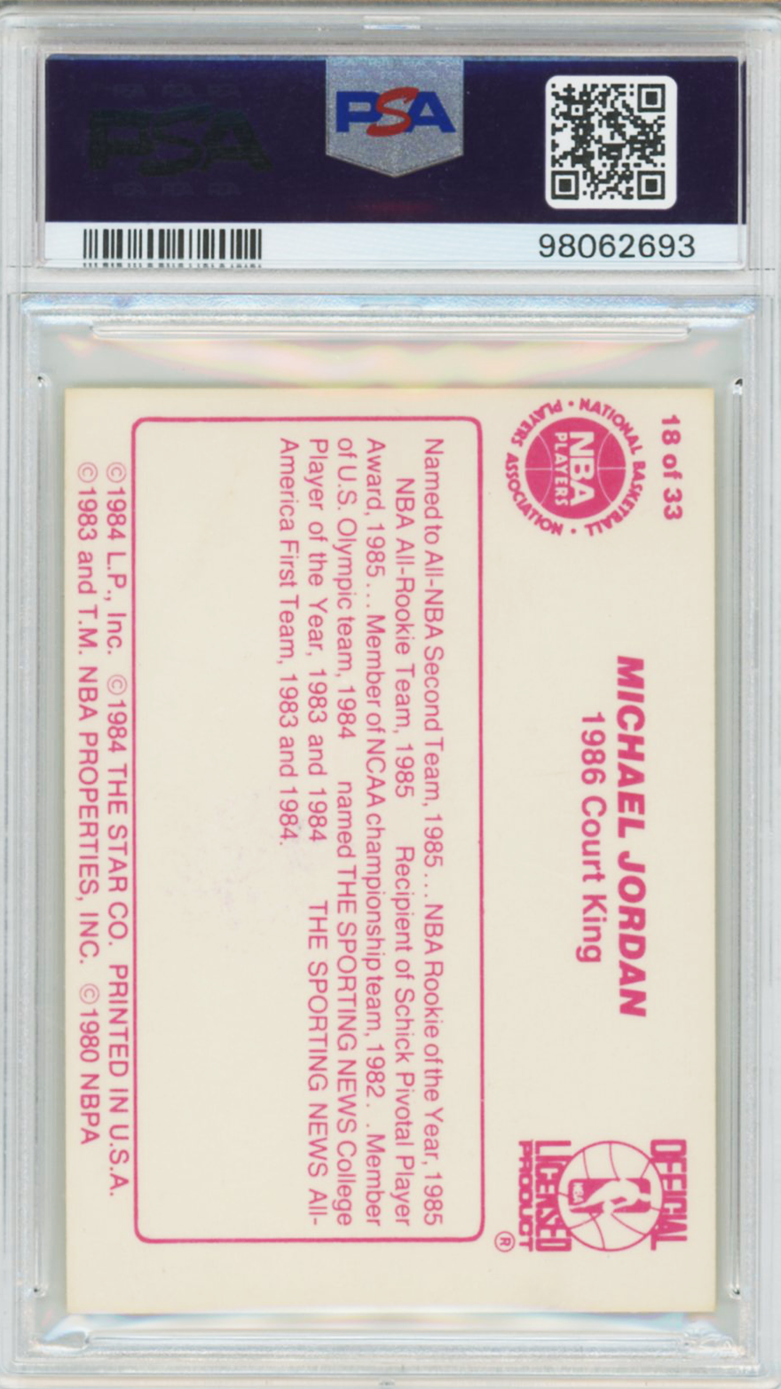 1986 Star Court Kings Michael Jordan #18 PSA 4