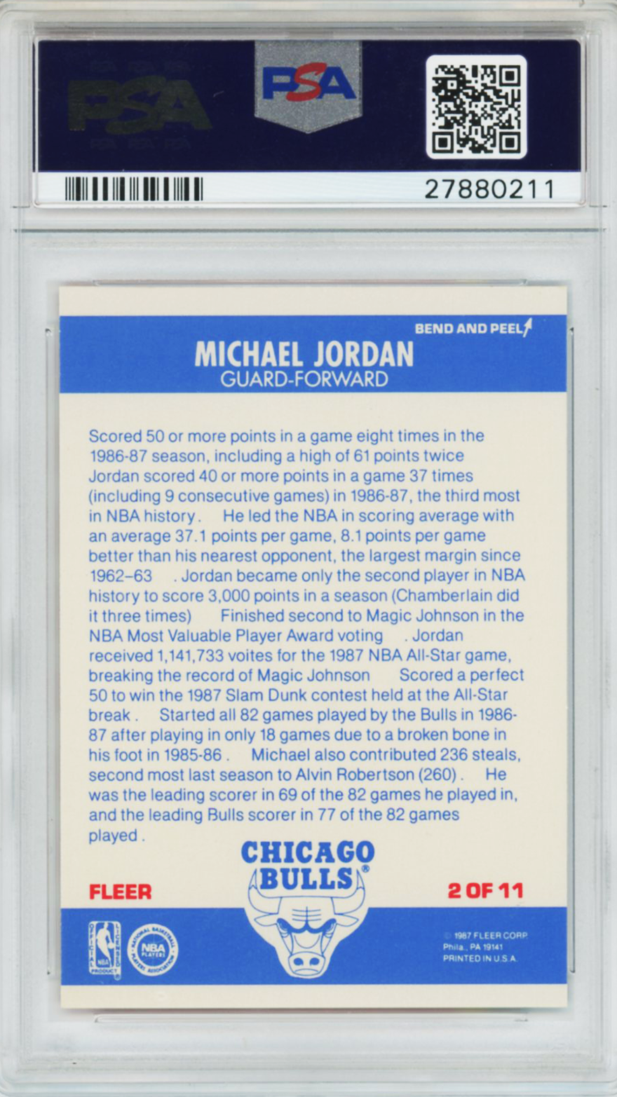 1987 Fleer Sticker Michael Jordan #2 PSA 8.5