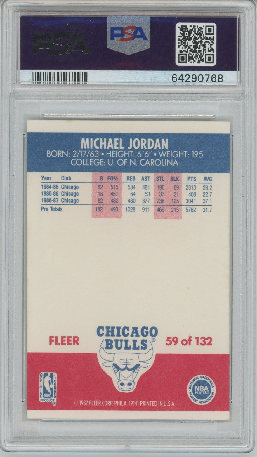 1987 Michael Jordan Fleer #59 PSA 8