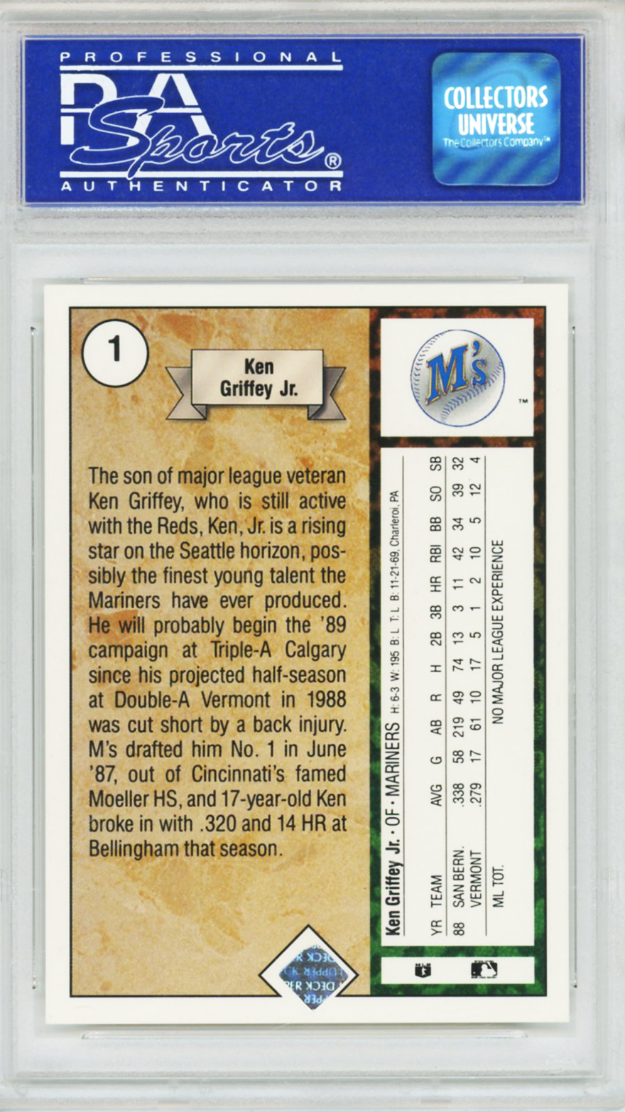 1989 Upper Deck Ken Griffey Jr. Rookie #1 PSA 8