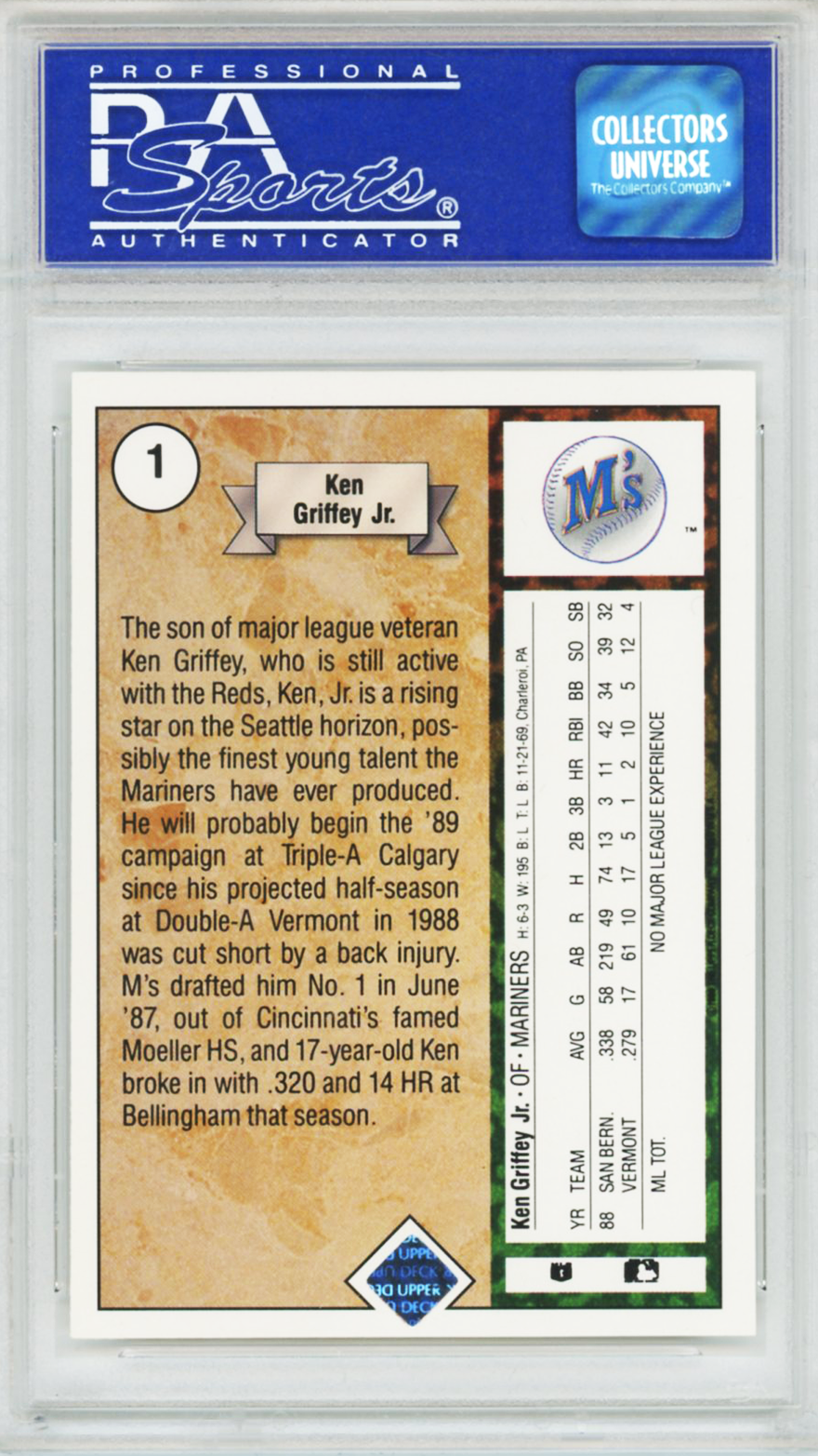 1989 Upper Deck Ken Griffey Jr. Rookie #1 PSA 8