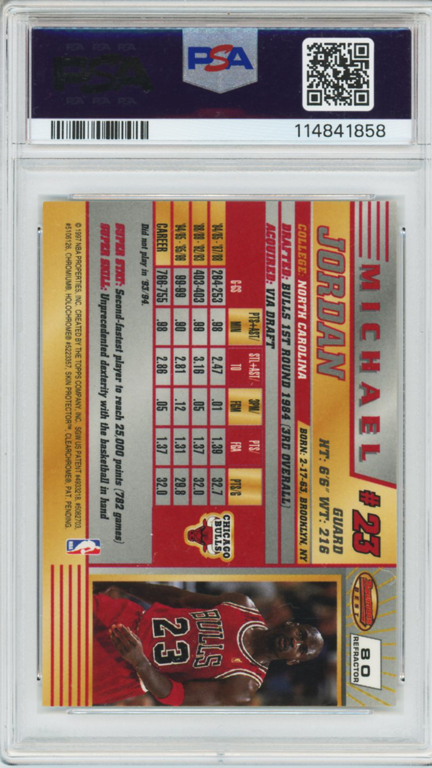 1996 Bowman Best Refractor Michael Jordan #80 PSA 8