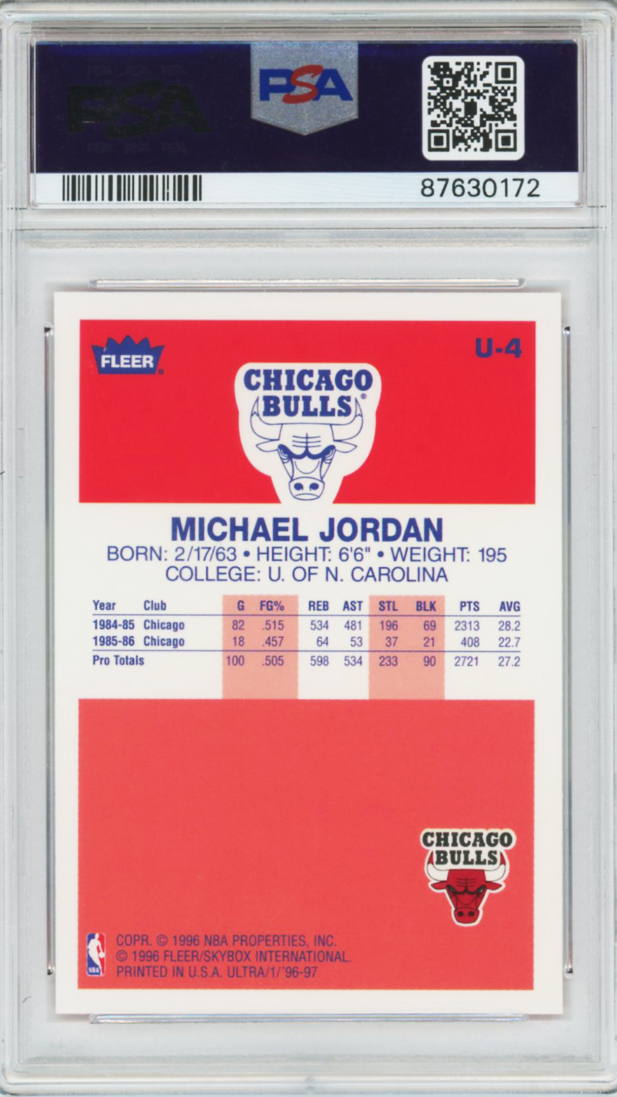 1996 Ultra Decade of Excellence Michael Jordan #U-4 PSA 10