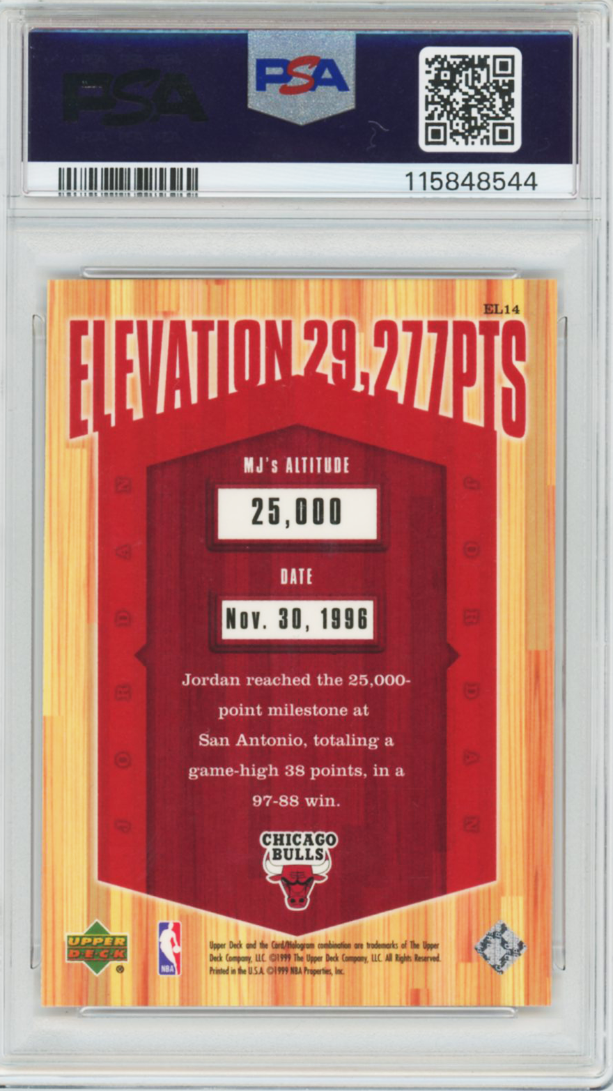 1999 Upper Deck Athlete Cent. Elevation 29,227 PTS. Michael Jordan #EL14 PSA 9