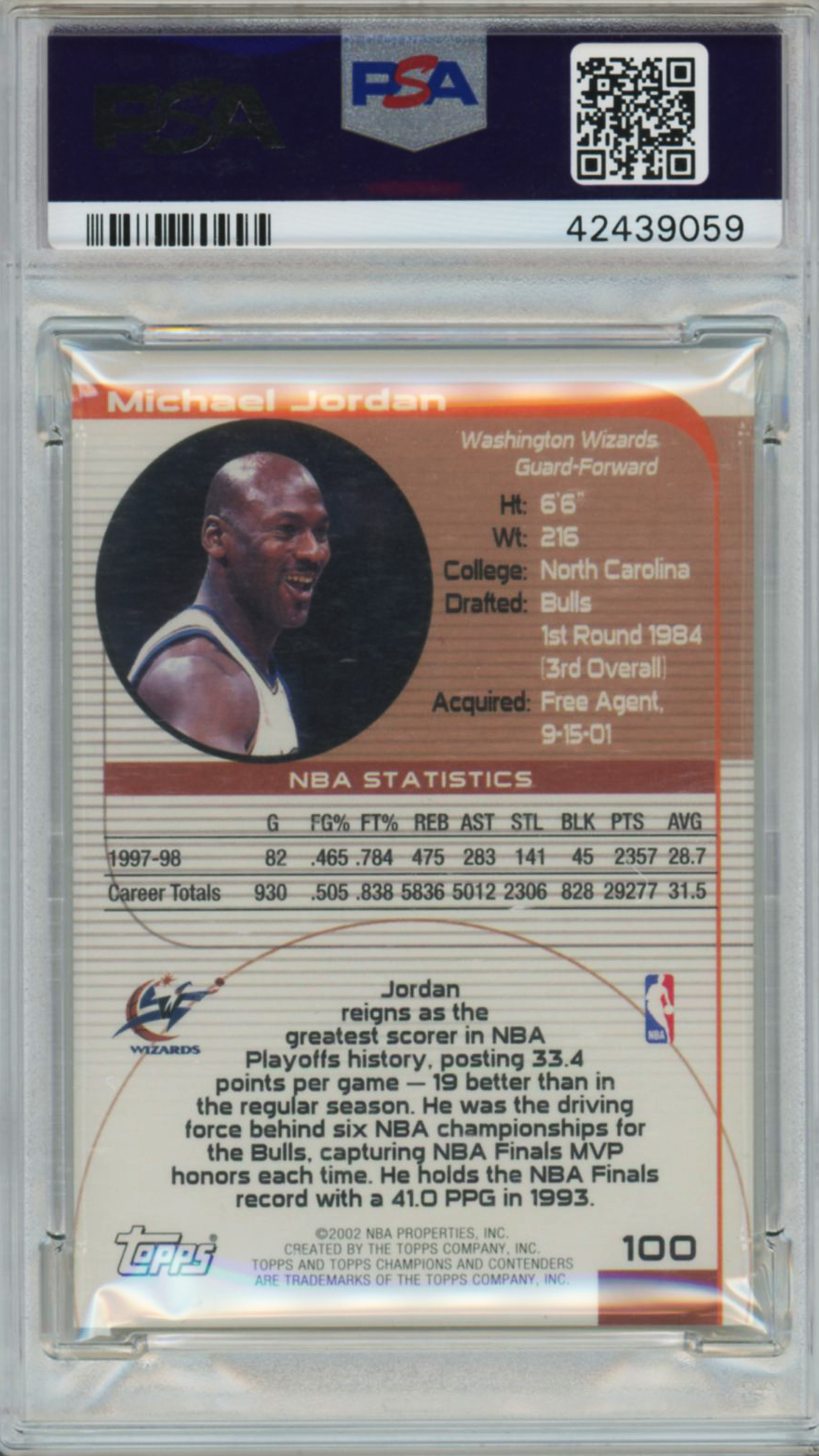 2001 Topps TCC Red Michael Jordan #100 PSA 8