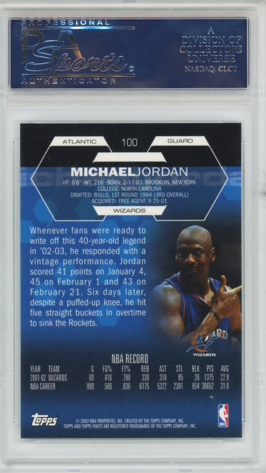 2002 Finest Michael Jordan #100 PSA 10