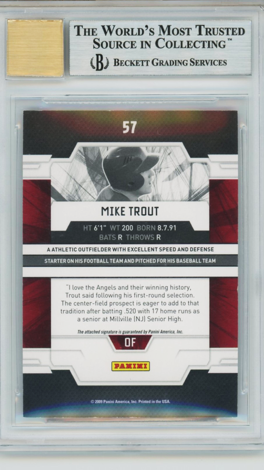 2009 Elite Extra Edition Mike Trout Rookie Auto #57 BGS 8.5