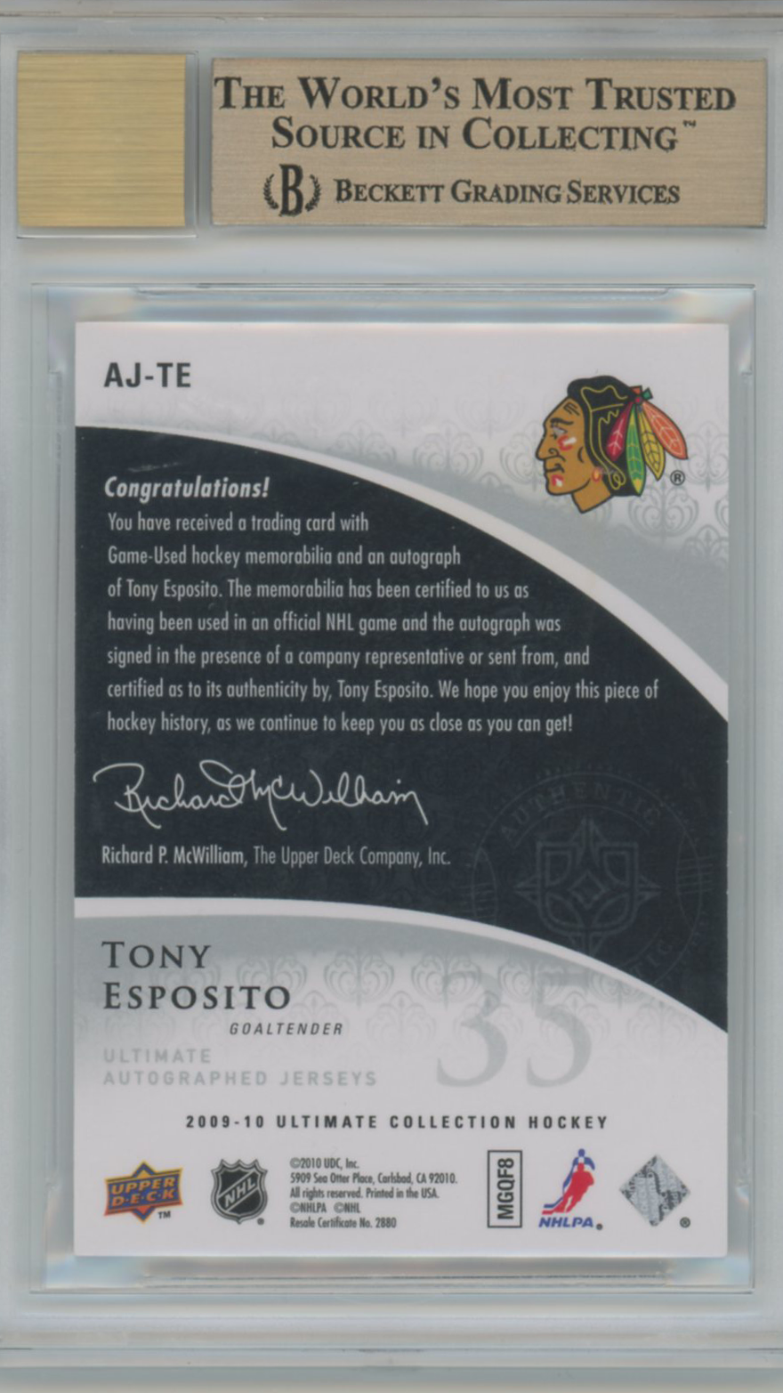 2009 Ultimate Collection Tony Esposito Auto #AJTE BGS 9.5