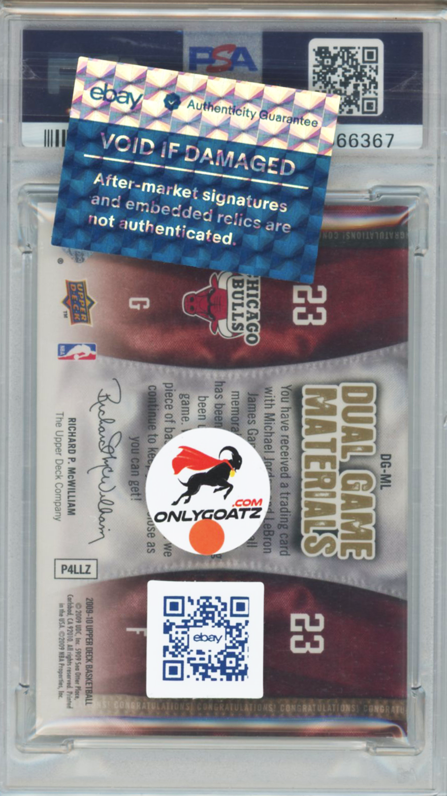 2009 Upper Deck M. Jordan/L. James Dual Game Mat. - Gold #DG-ML PSA 7