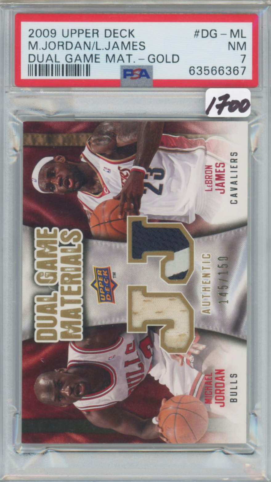 2009 Upper Deck M. Jordan/L. James Dual Game Mat. - Gold #DG-ML PSA 7