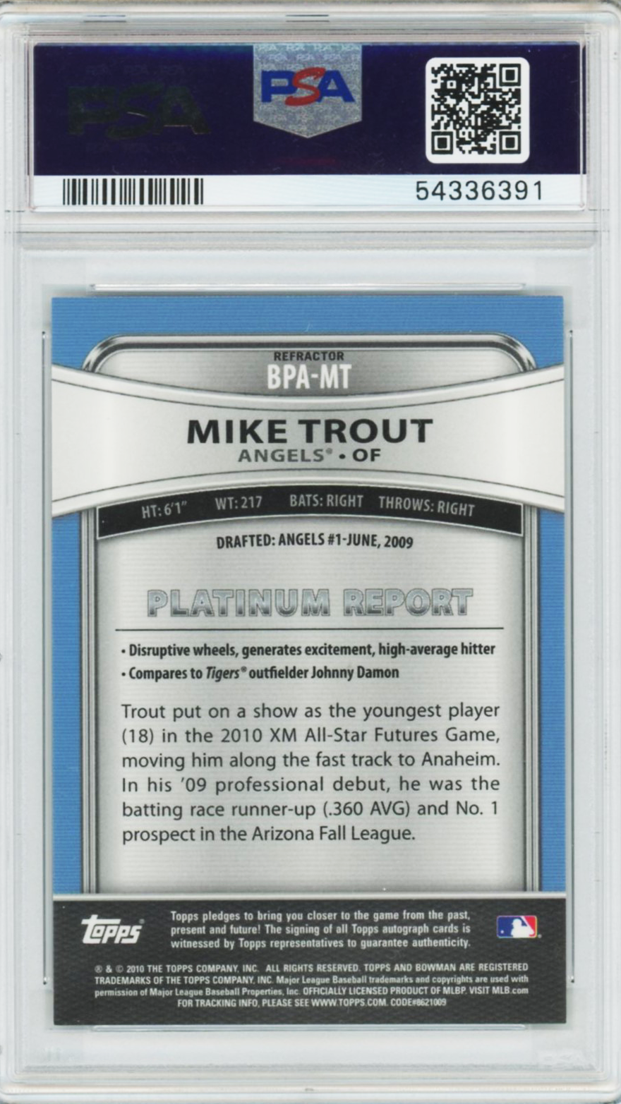 2010 Bowman Platinum Mike Trout Rookie Auto Refractor #BPAMT PSA 9