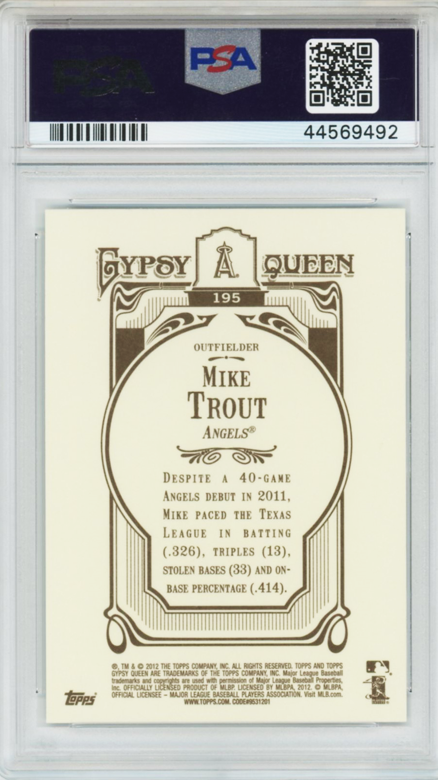 2012 Topps Mike Trout Gypsy Queen #195 PSA 10