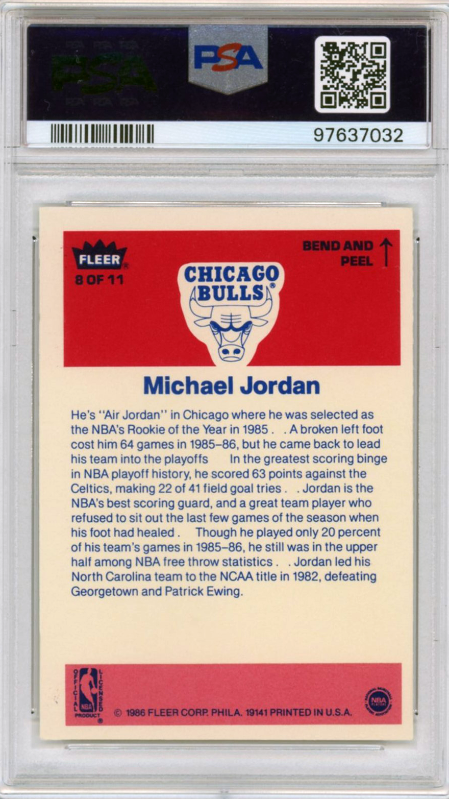 1986 Michael Jordan Fleer Sticker PSA 6